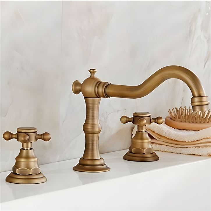 Eulma Antique Deck Mount Double Handle Bathroom Sink Faucet in Gun Metal Gray Finish