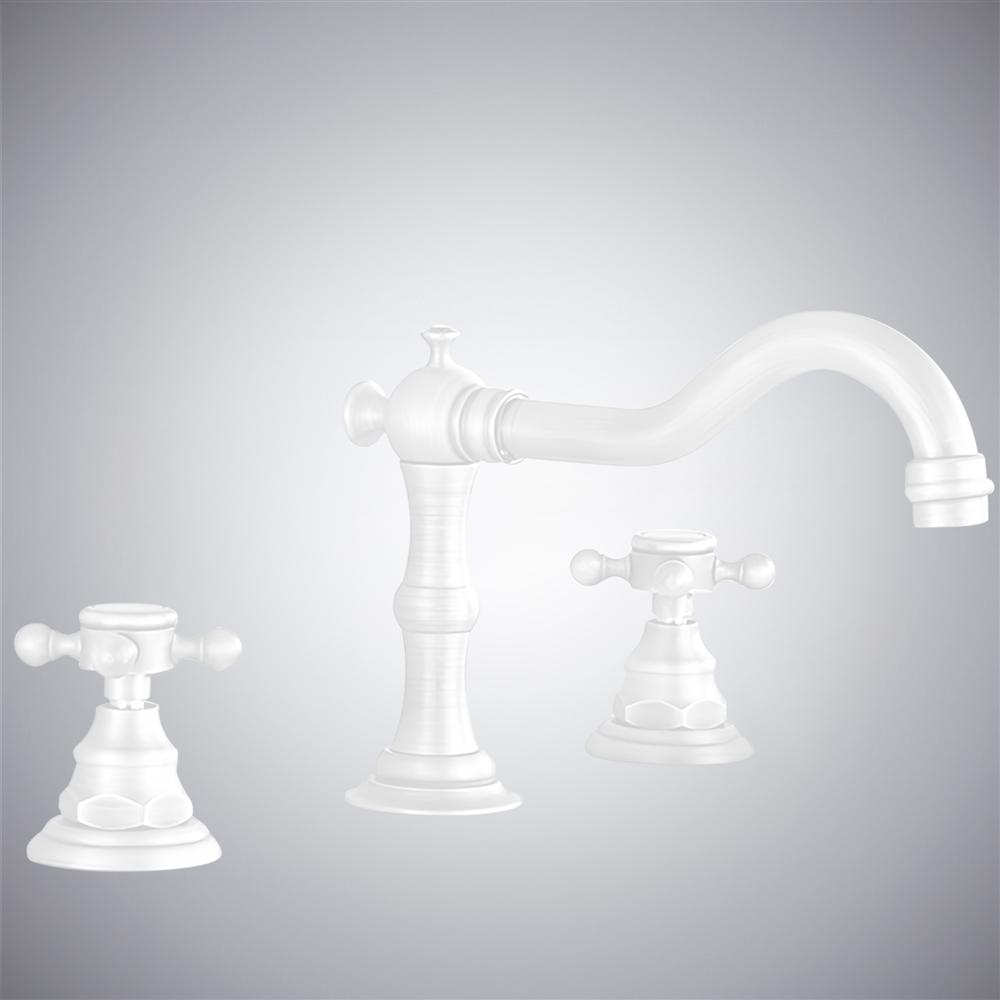 Fontana Eulma Regal Matte White Finish Deck Mounted Double Handle Bathroom Sink Faucet