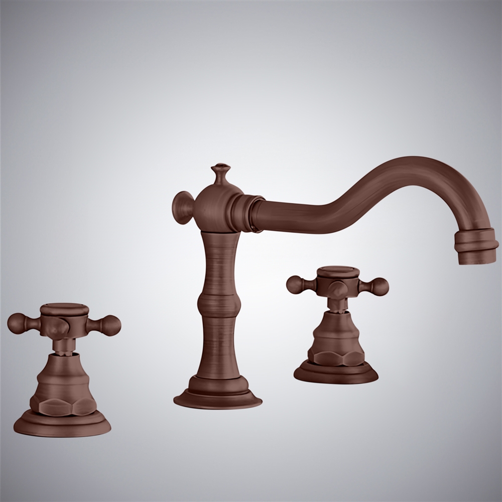 Fontana Eulma Antique Deck Mounted Double Handle Bathroom Sink Faucet in Oil Rubbed Bronze Finish