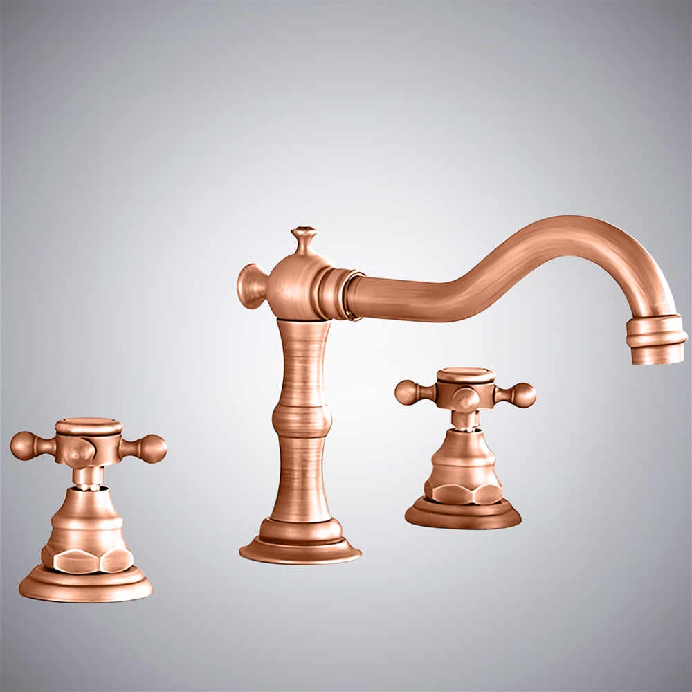 Fontana Eulma Vintage Rose Gold Finish Deck Mounted Double Handle Bathroom Sink Faucet