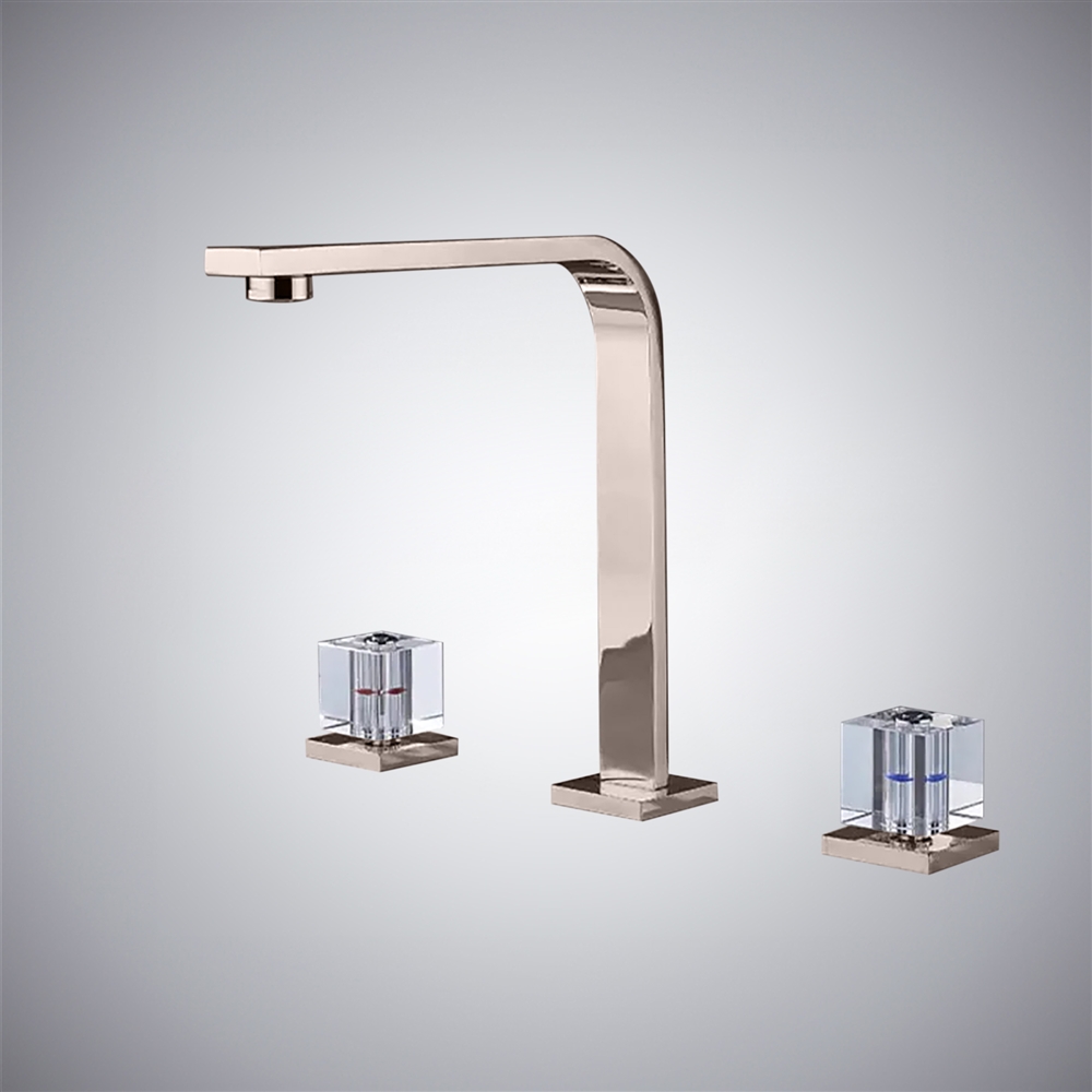 Fontana Bard Contemporary Deck Mounted Brushed Nickel Finish Bathroom Sink Faucet with Dual Clear Crystal Knob