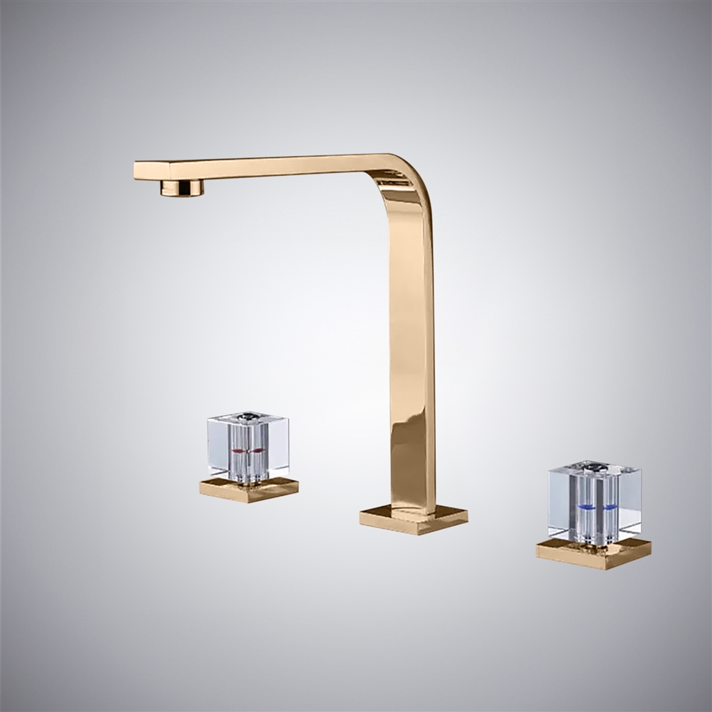 Fontana Bard Asthetic Deck Mounted Bathroom Sink Faucet with Dual Clear Crystal Knob in Champagne Finish