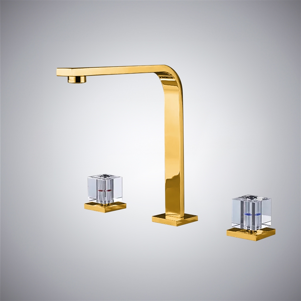 Fontana Bard Sophesticated Deck Mounted Gold Finish Bathroom Sink Faucet with Dual Clear Crystal Knob