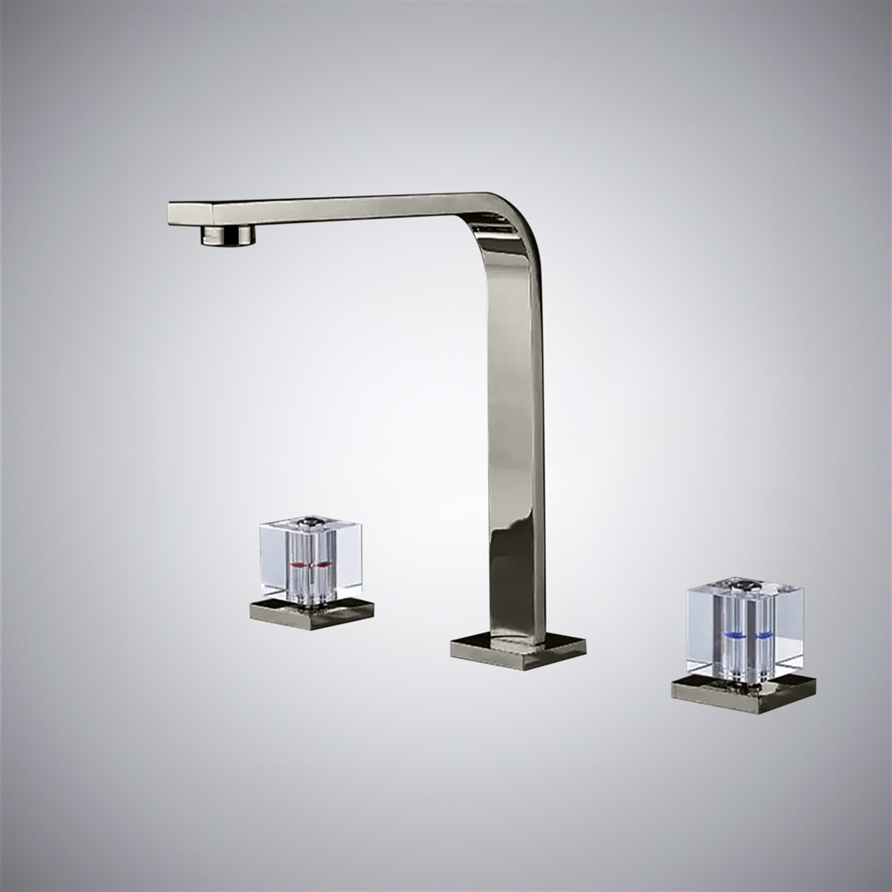 Fontana Bard Prime Deck Mounted Bathroom Sink Faucet with Dual Clear Crystal Knob in Gun Metal Gray Finish