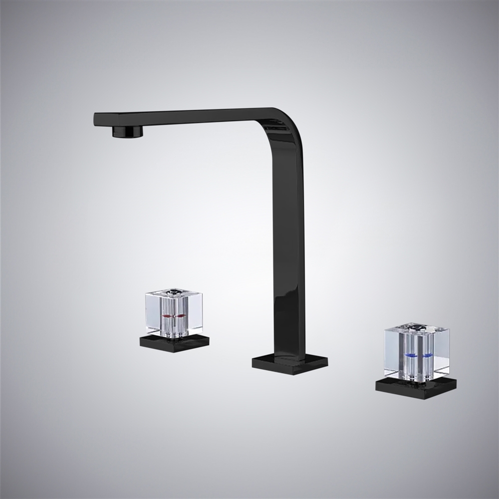 Fontana Bard Epitome Matte Black Finish Deck Mounted Bathroom Sink Faucet with Dual Clear Crystal Knob
