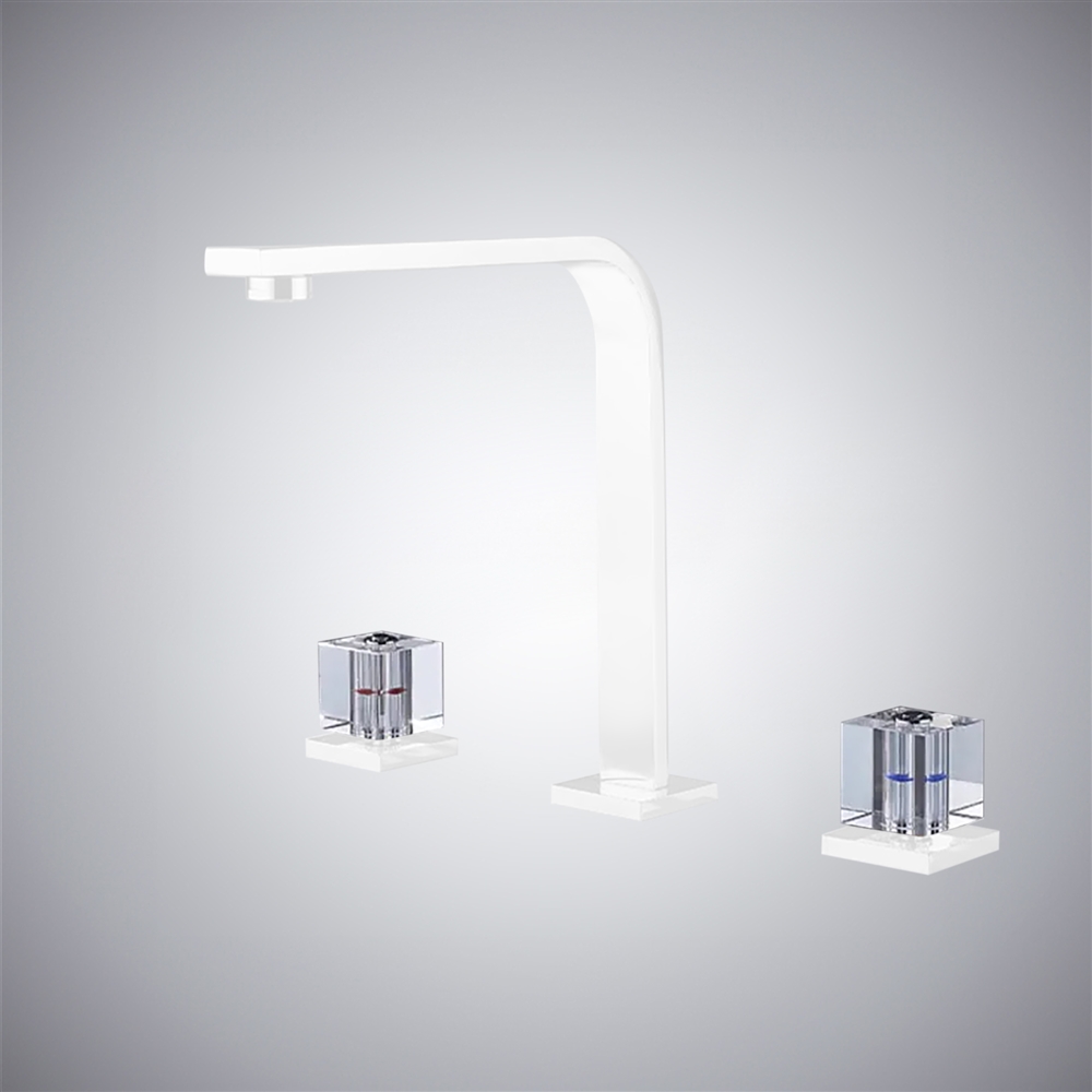 Fontana Bard Minimilist Matte White Finish Deck Mounted Bathroom Sink Faucet with Dual Clear Crystal Knob