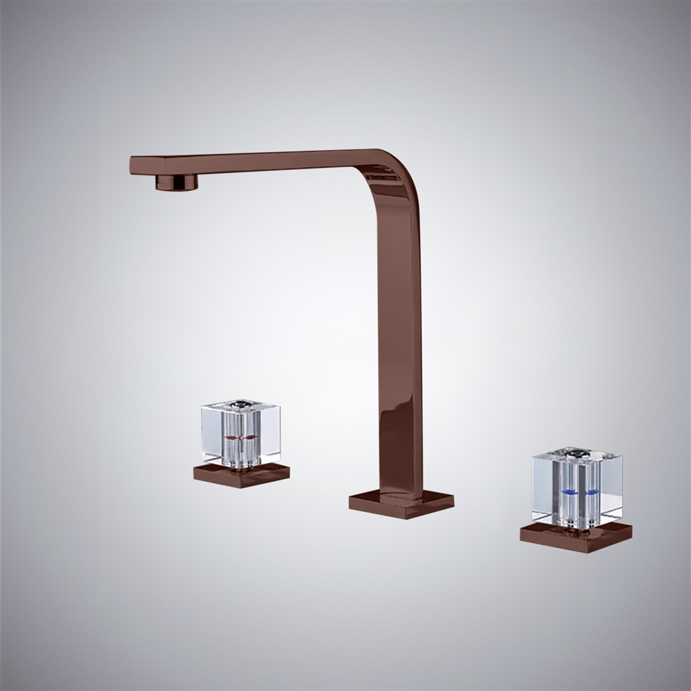 Fontana Bard Modern Deck Mounted Bathroom Sink Faucet with Dual Clear Crystal Knob in Oil Rubbed Bronze Finish