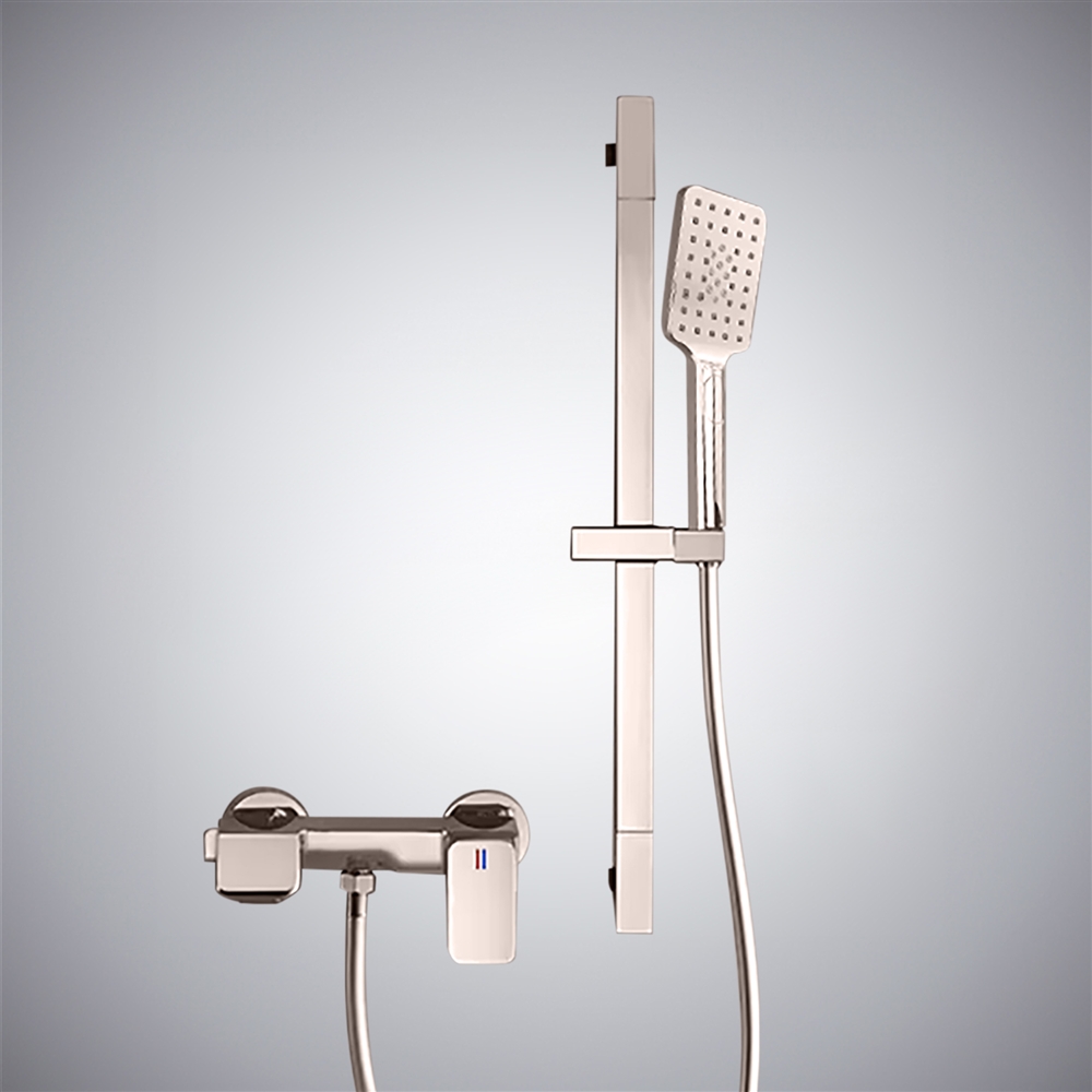 Fontana Canda Luxe Wall Mounted Waterfall Bathtub Faucet with Handheld Rain Shower in Brushed Nickel Finish
