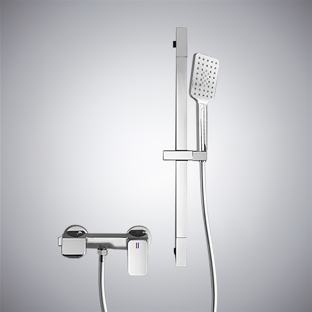 Fontana Canda Modern Chrome Finish Wall Mounted Waterfall Bathtub Faucet with Handheld Rain Shower