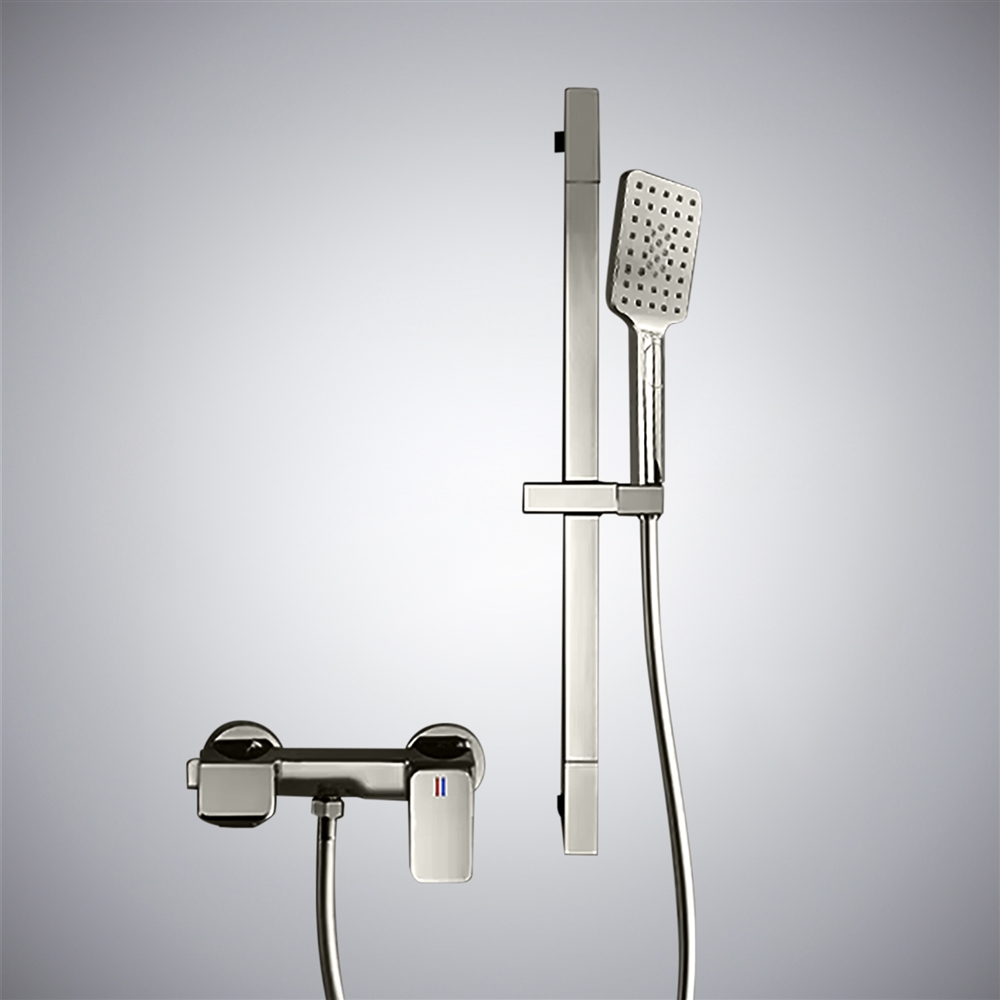 Fontana Canda Modern Wall Mounted Waterfall Bathtub Faucet with Handheld Rain Shower in Gun Metal Gray Finish