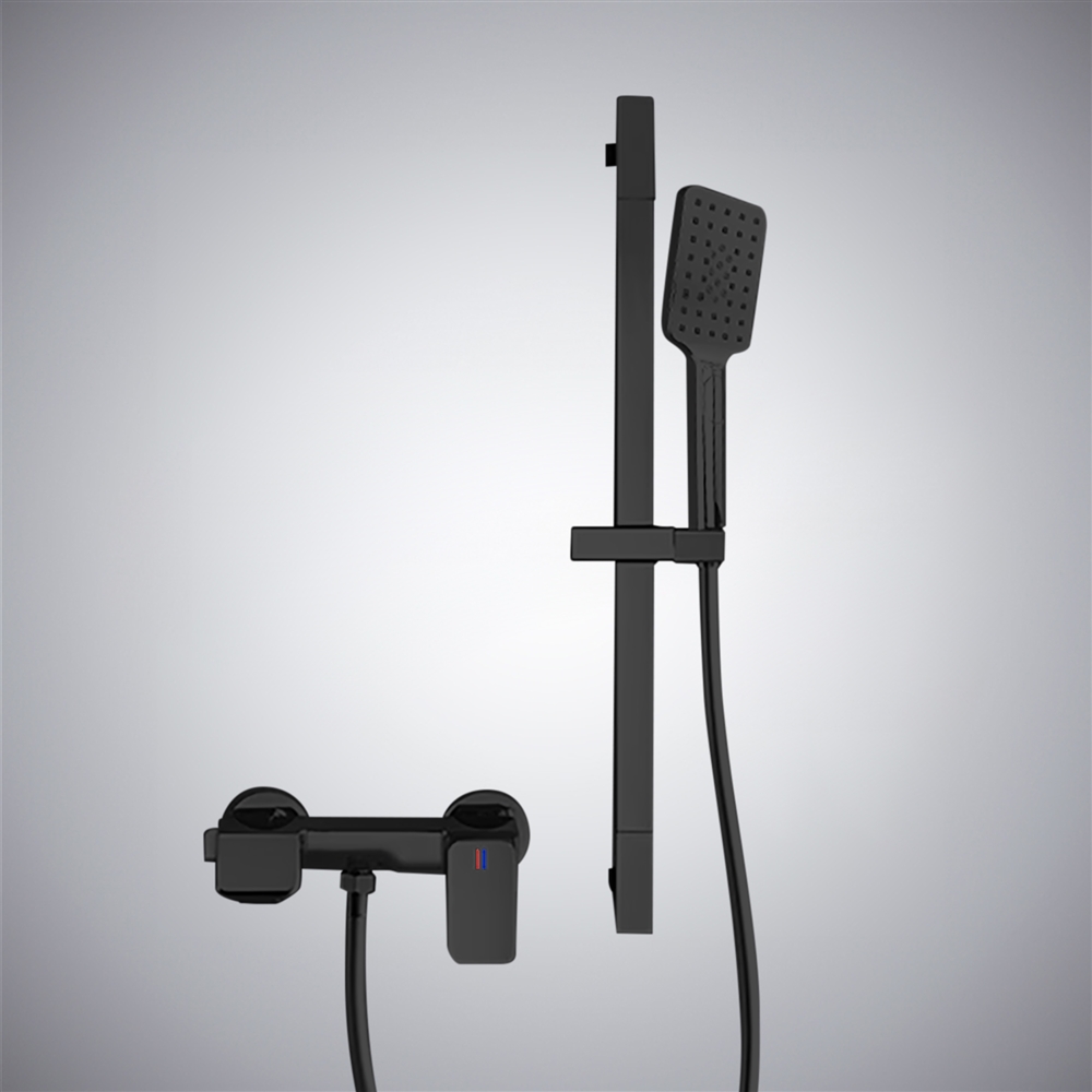 Fontana Canda Vogue Matte Black Finish Wall Mounted Waterfall Bathtub Faucet with Handheld Rain Shower