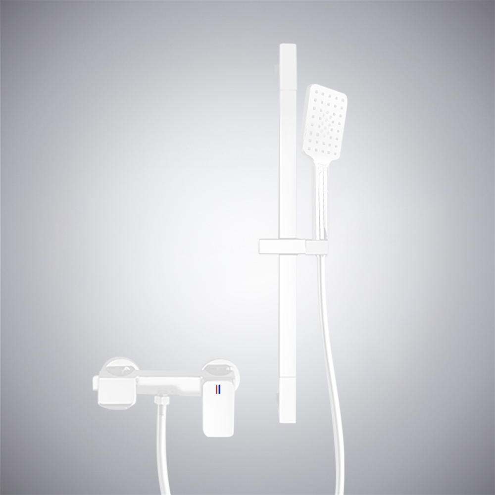 Fontana Canda Modern Matte White Finish Wall Mounted Waterfall Bathtub Faucet with Handheld Rain Shower