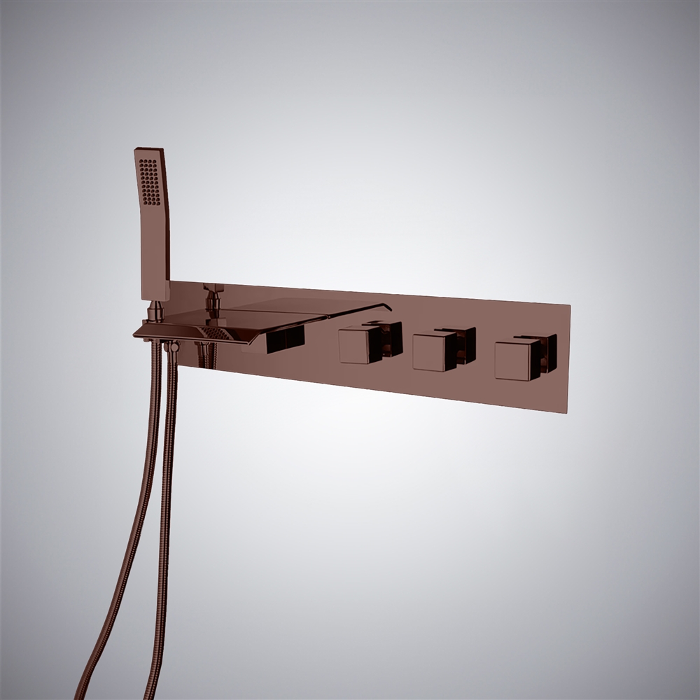 Fontana Gubbio Asthetic Oil Rubbed Bronze Finish Waterfall Wall Mounted Cascading Bathtub Faucet With Rain Handshower