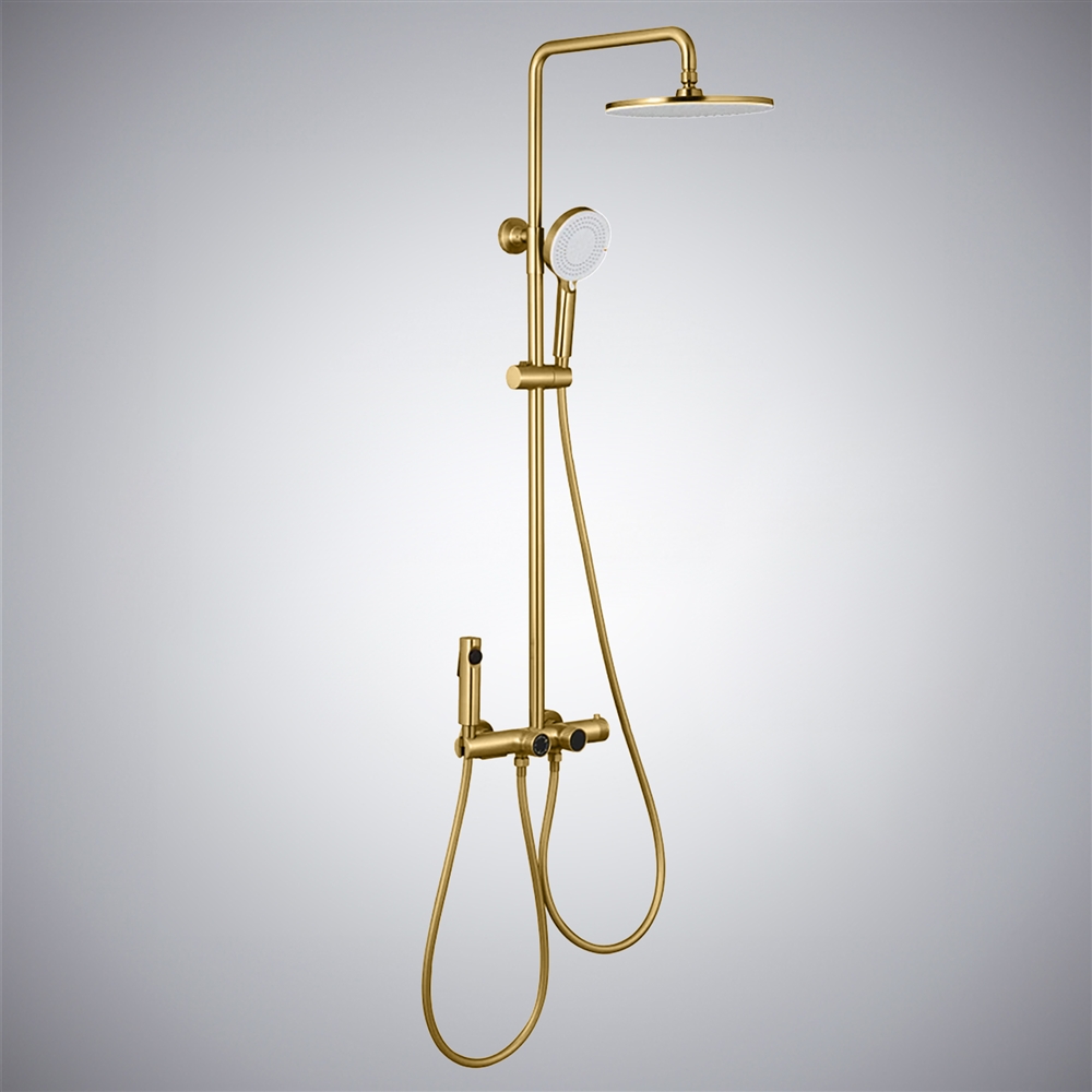Fontana Chioggia Bathroom Wall Mounted Thermostatic Digital Display Shower System Faucet with Hand Shower and Spray in Brushed Gold Finish