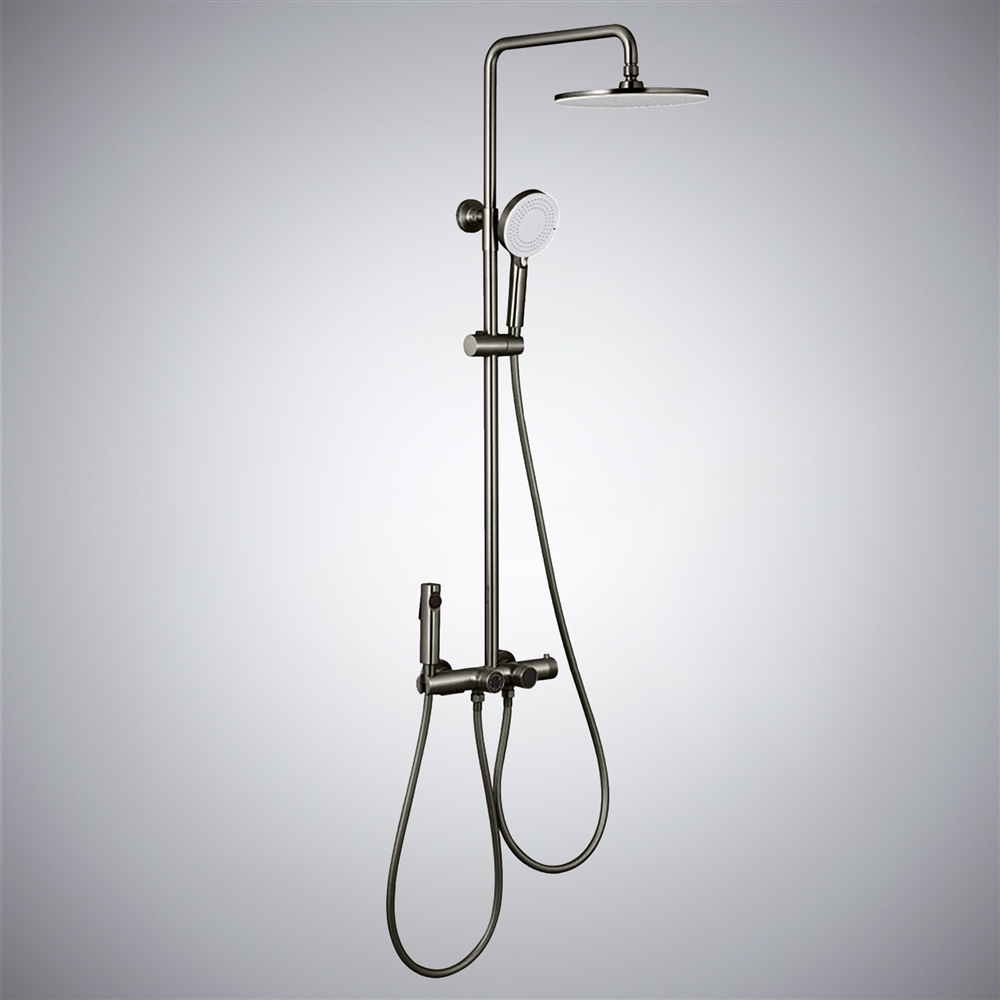 Fontana Chioggia Gun Metal Gray Finish Bathroom Wall Mounted Thermostatic Digital Display Shower System Faucet with Hand Shower and Spray
