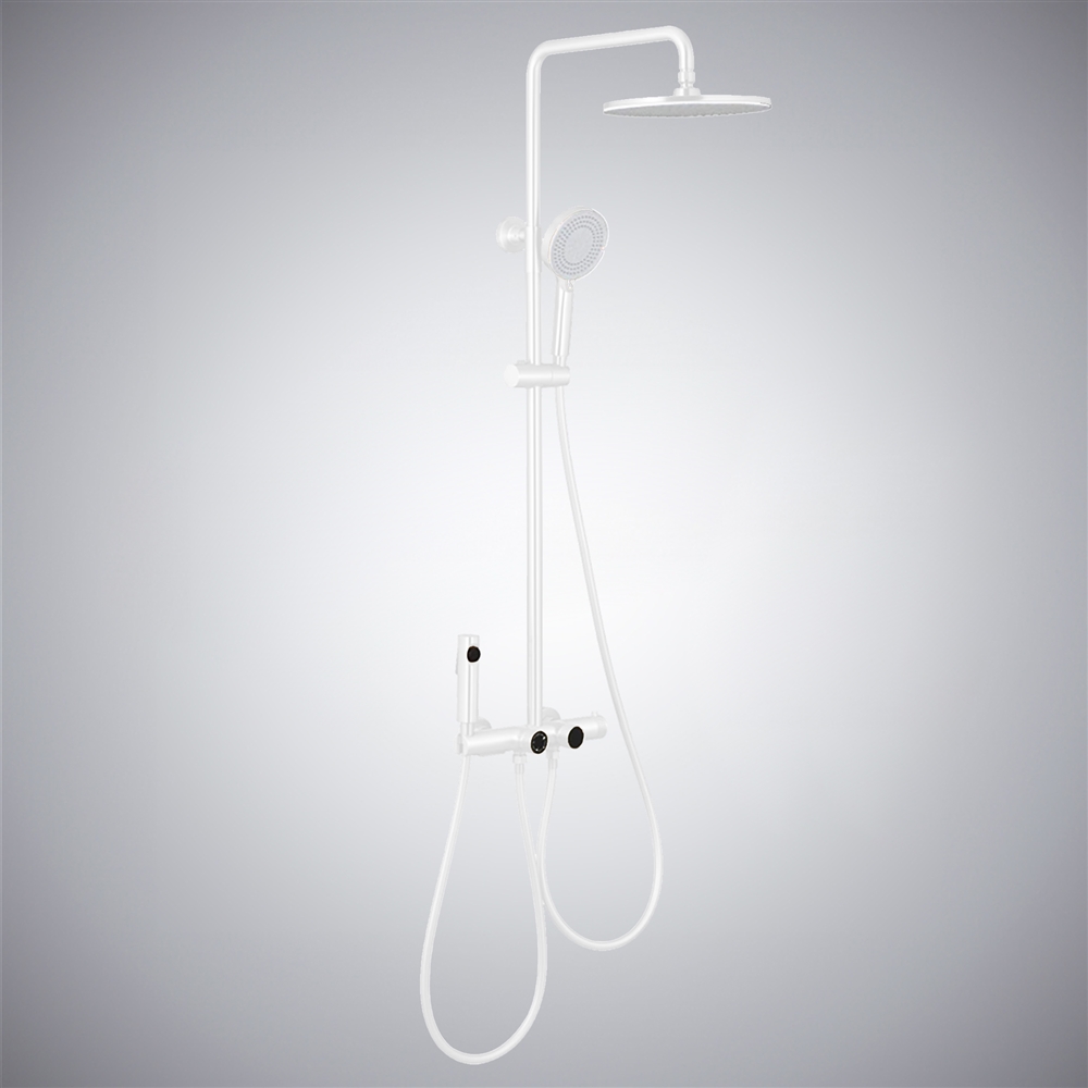 Fontana Chioggia Bathroom Wall Mounted Thermostatic Digital Display Shower System Faucet with Hand Shower and Spray in Matte White Finish