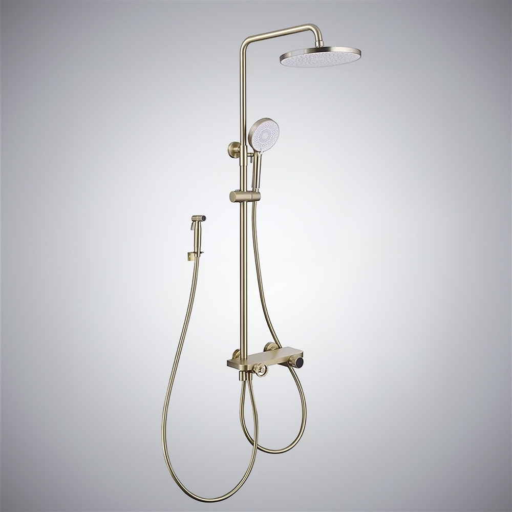 Fontana Bassano del Grappa Wall Mounted Brushed Gold Finish Digital Thermostatic Shower System  with Hand Shower and Spray