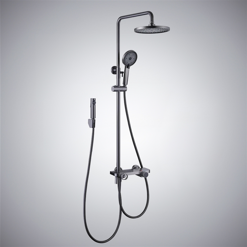 Fontana Bassano del Grappa Bathroom Wall Mounted Digital Thermostatic Shower System Faucet with Hand Shower and Spray in Gun Metal Gray Finish