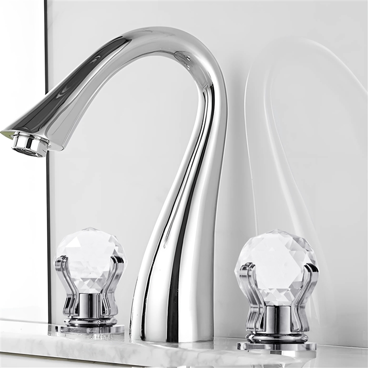 Bathroom Widespread Lavatory Chrome Sink Faucet With Crystal Handles