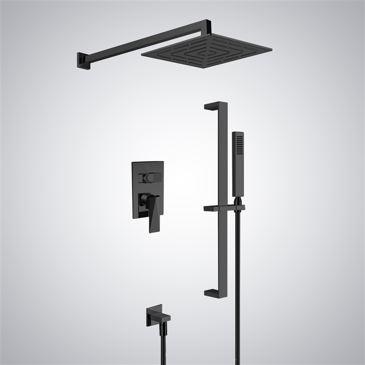 Bravat Matte Black Rainfall Shower Set Handheld Shower with Sliding Bar