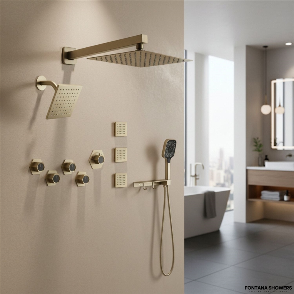 Fontana Venissieux Brushed Gold Luxury Shower System with Dual Head
