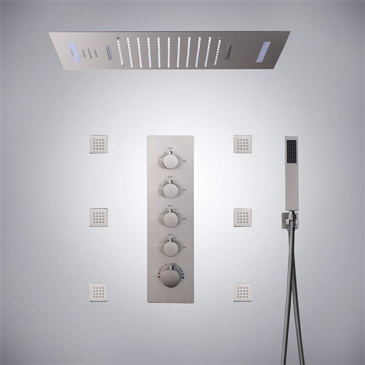 Fontana Manche Brushed Nickel LED Rain Shower Set | Luxury Rainfall ...