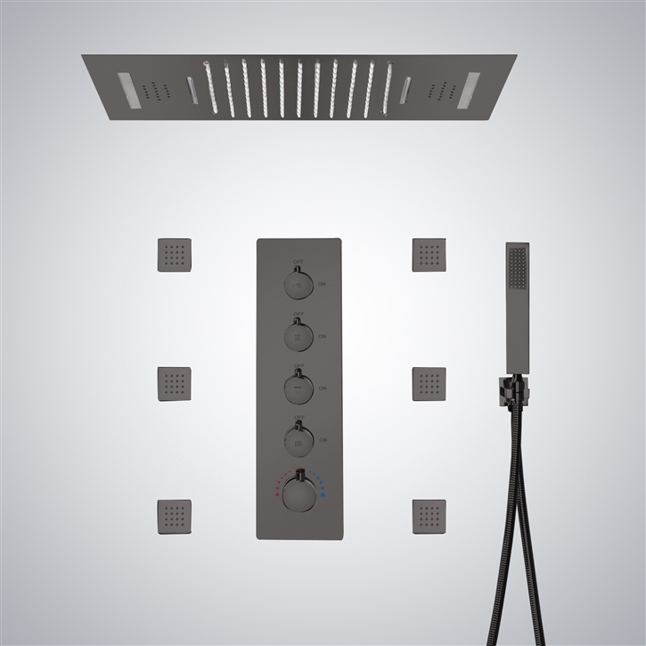 Fontana Manche Gun Metal Gray Luxury Rain Shower Set | Music and LED Lights