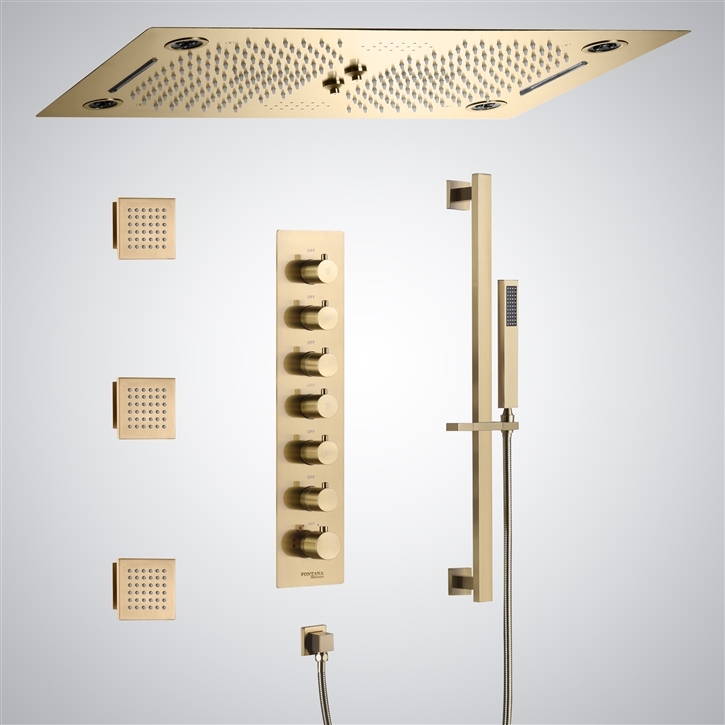 Fontana Corsica 28 Inches Ceiling Embedded LED Shower System in Brushed Gold Finish
