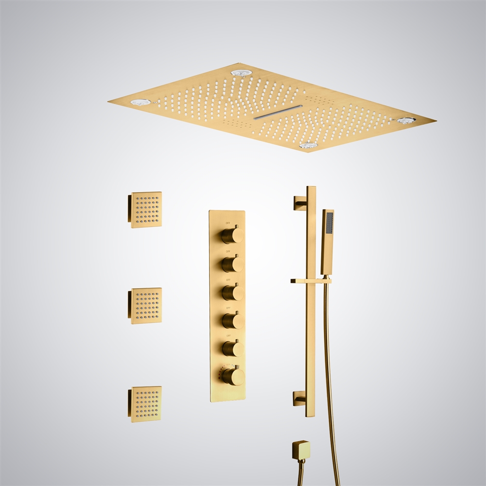 Fontana Montelimar 5 Function Luxurious LED Thermostatic Brushed Gold Shower Set with Music