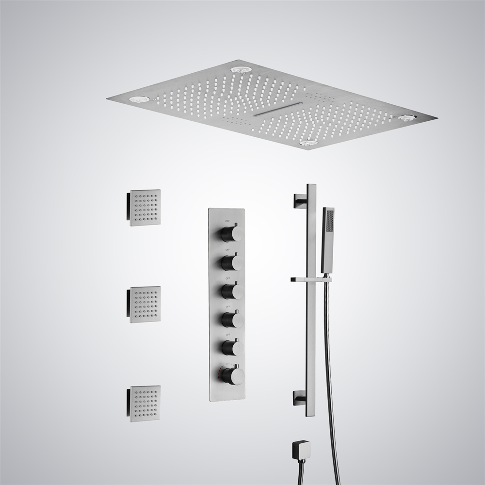 Fontana Montelimar 5 Function Luxurious LED Thermostatic Brushed Nickel Shower Set with Music