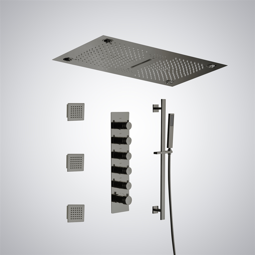 Fontana Montelimar 5 Function Luxurious LED Thermostatic Gun Metal Grey Shower Set with Music