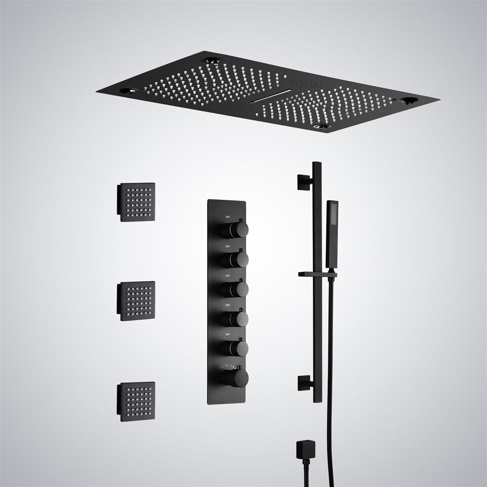 Fontana Montelimar 5 Function Luxurious LED Thermostatic Matte Black Shower Set with Music