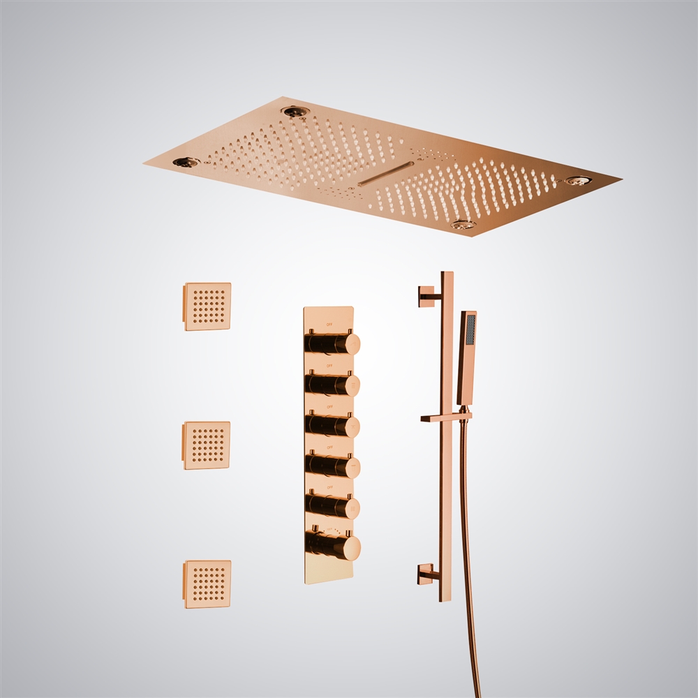 Fontana Montelimar 5 Function Luxurious LED Thermostatic Rose Gold Shower Set with Music