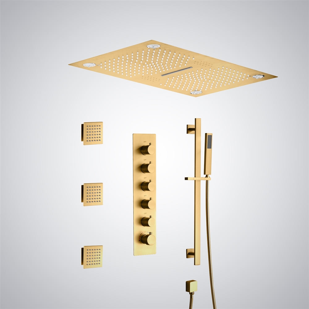 Fontana Echirolles 5 Function Luxurious LED Thermostatic Brushed Gold Shower Faucet with Music