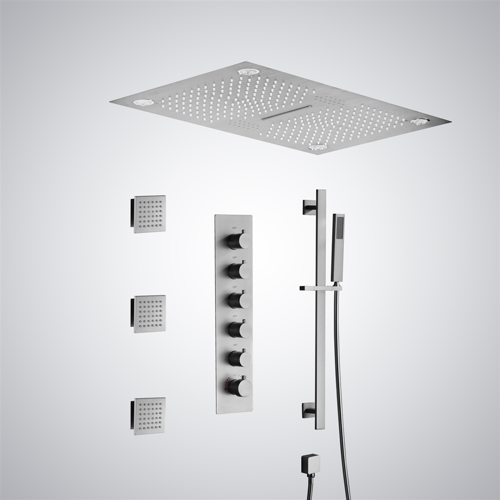 Fontana Echirolles 5 Function Luxurious LED Thermostatic Brushed Nickel Shower Faucet with Music