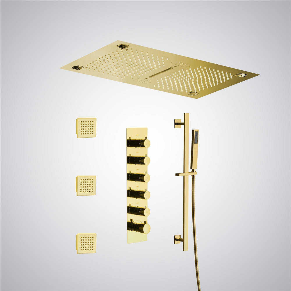 Fontana Echirolles 5 Function Luxurious LED Thermostatic Gold Shower Faucet with Music