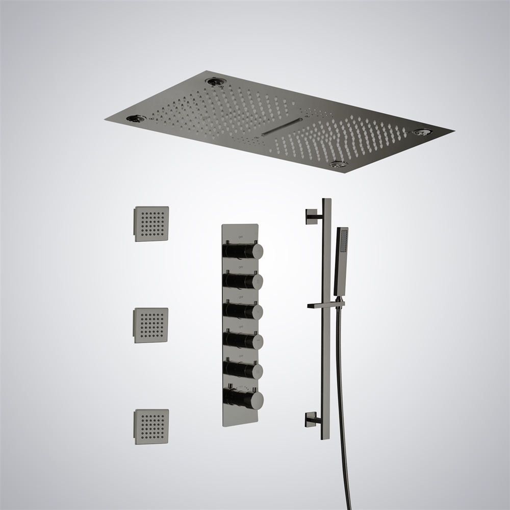 Fontana Echirolles 5 Function Luxurious LED Thermostatic Gun Metal Grey Shower Faucet with Music