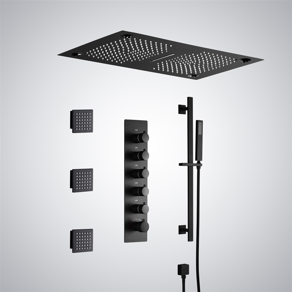Fontana Echirolles 5 Function Luxurious LED Thermostatic Matte Black Shower Faucet with Music