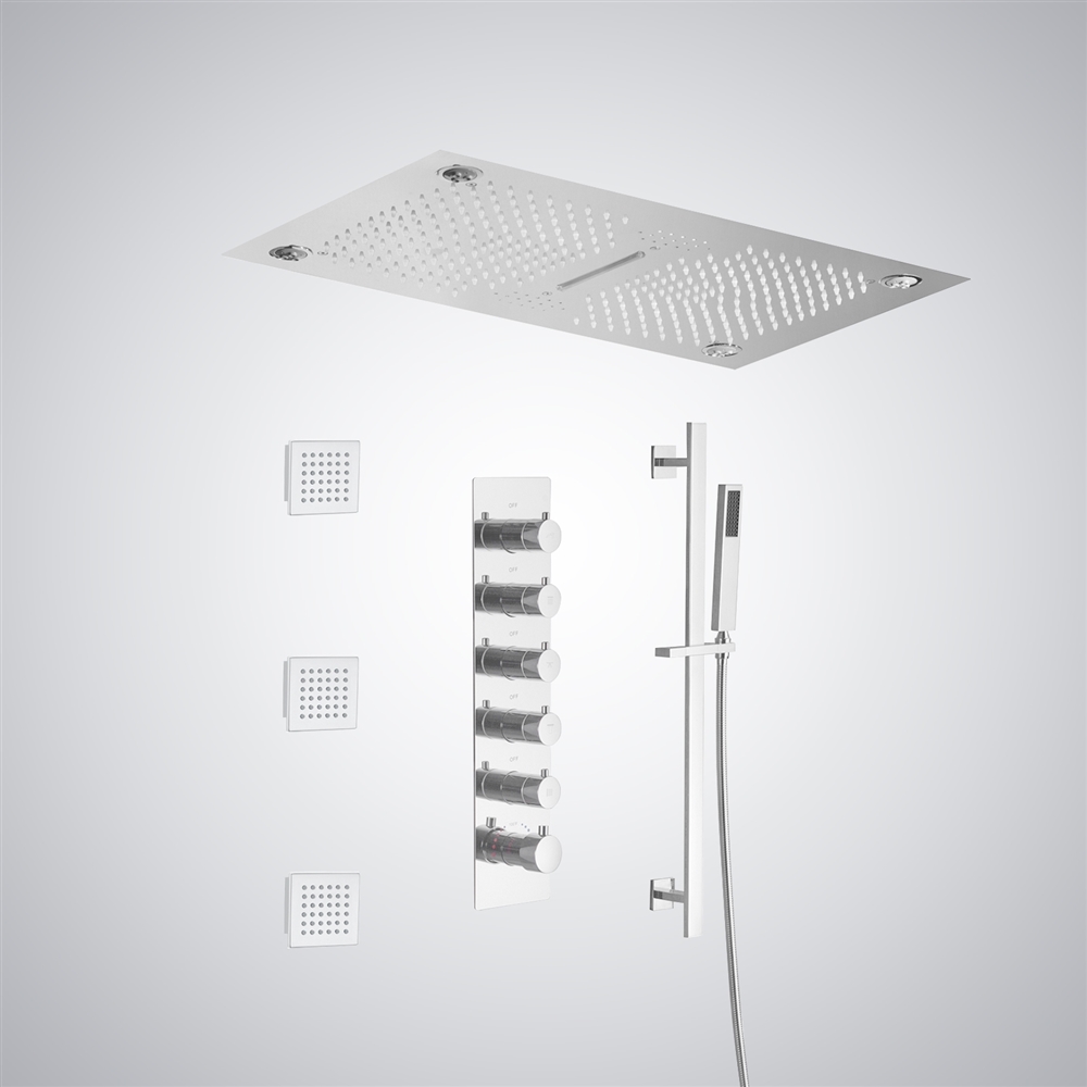 Fontana Echirolles 5 Function Luxurious LED Thermostatic Matte White Shower Faucet with Music