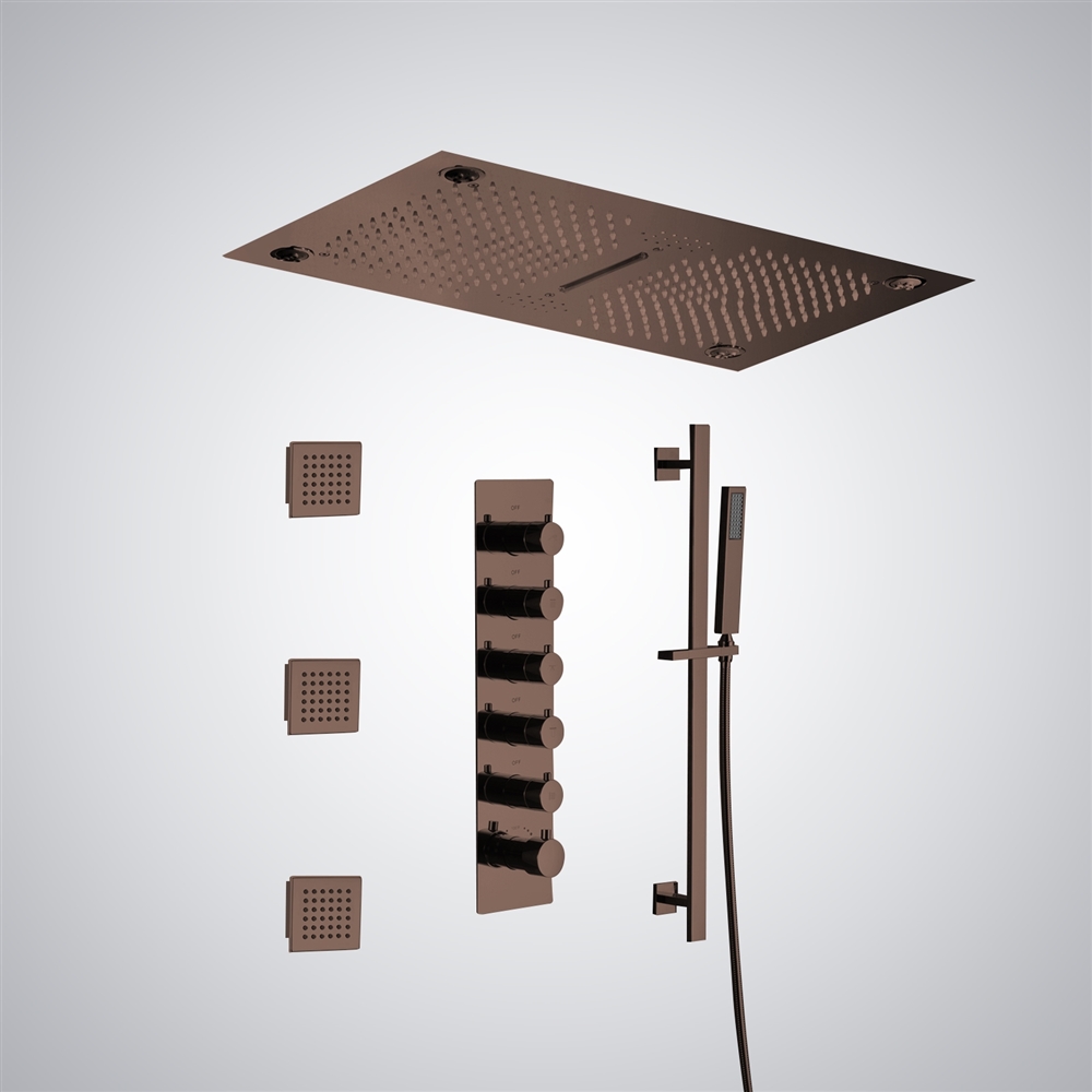 Fontana Echirolles 5 Function Luxurious LED Thermostatic Oil Rubbed Bronze Shower Faucet with Music