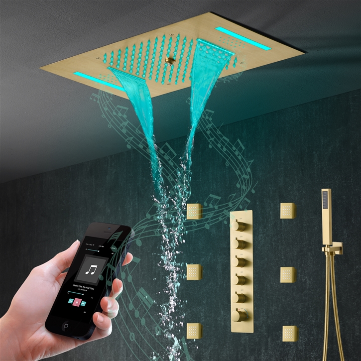 Fontana Chatellerault Brushed Gold 4 Functions Luxury LED and Music Shower Set