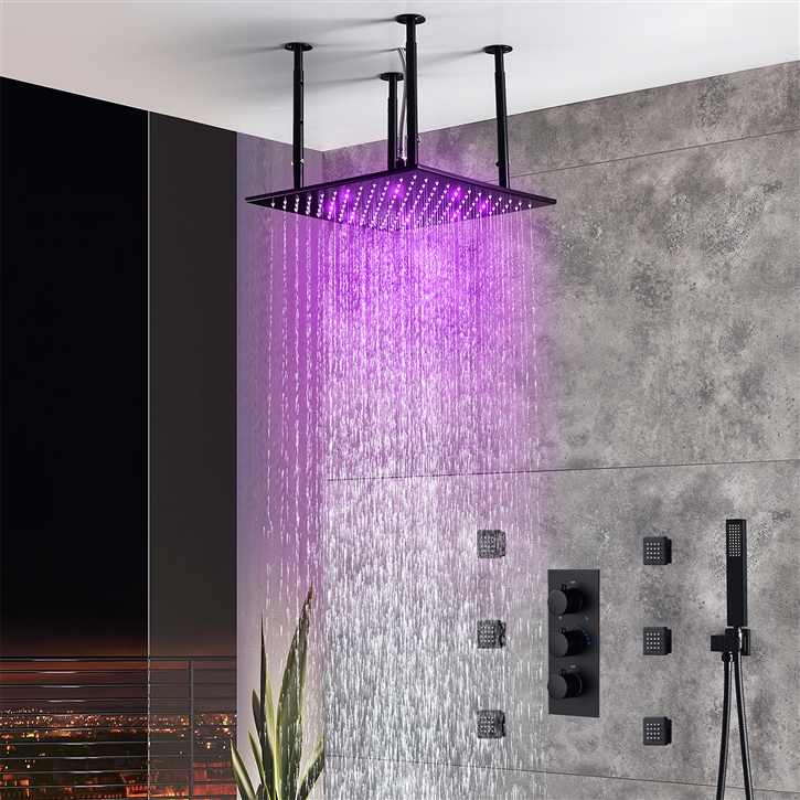 Fontana Maubeuge 3 Functions Hot and Cold Matte Black LED Shower Set