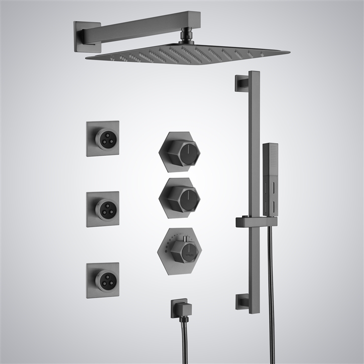 Fontana Gioia Gun Metal Gray Stylish Rainfall Shower Set