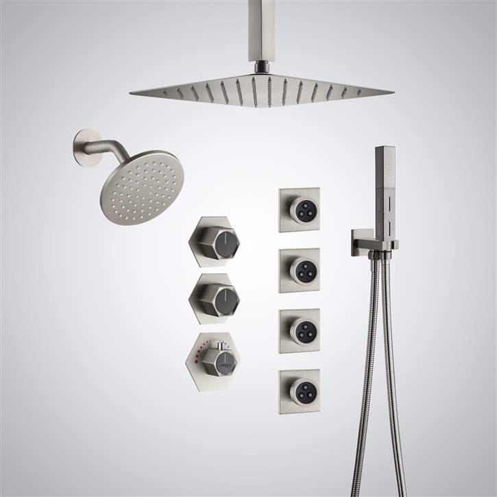 Fontana Pietra Brushed Nickel Thermostatic Massage Shower Set