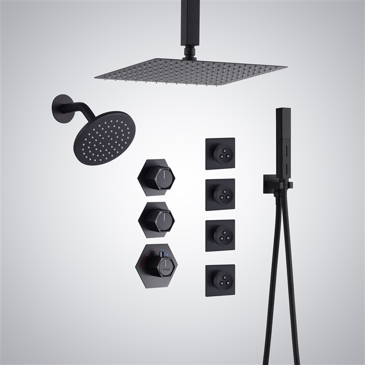 Fontana Pietra Matte Black Thermostatic Multi-Function Shower Set