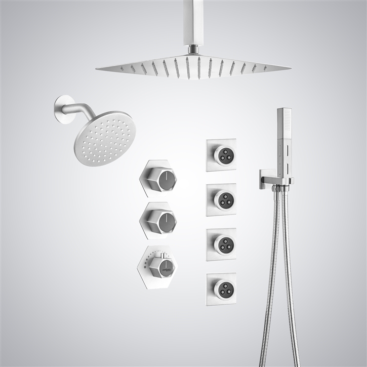 Fontana Pietra Matte White Thermostatic Modern Rain Shower Set