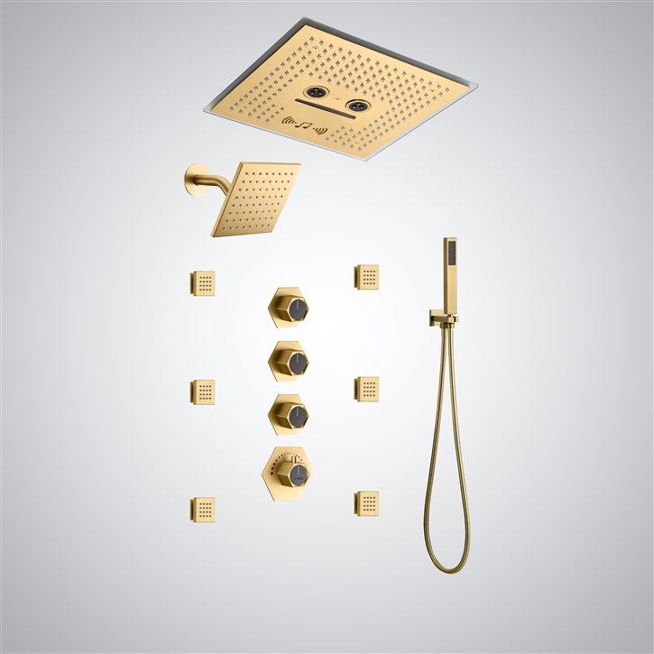 Fontana Pioggia Brushed Gold Multi-Function Shower Set