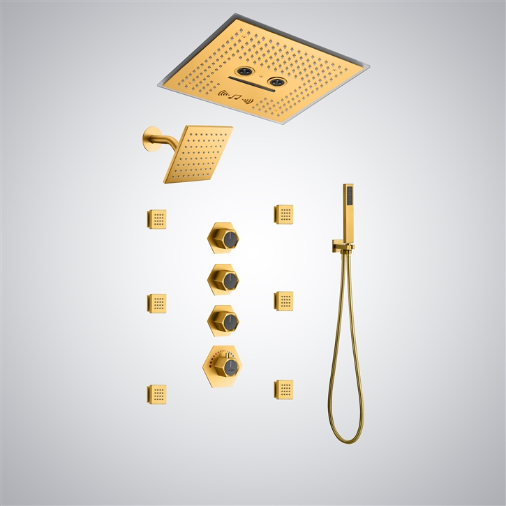 Fontana Pioggia Gold LED Waterfall Massage Shower Set