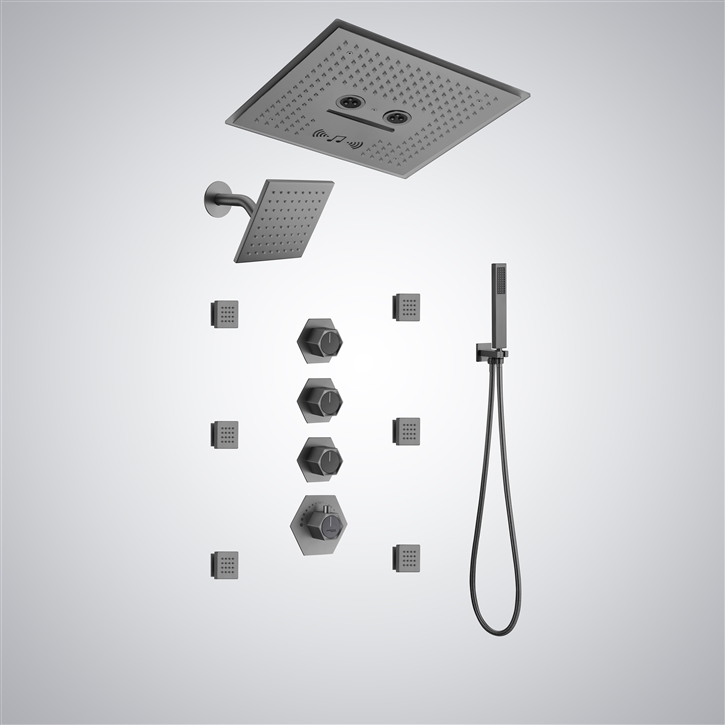 Fontana Pioggia Gun Metal Gray Luxury LED Rainfall Shower Set