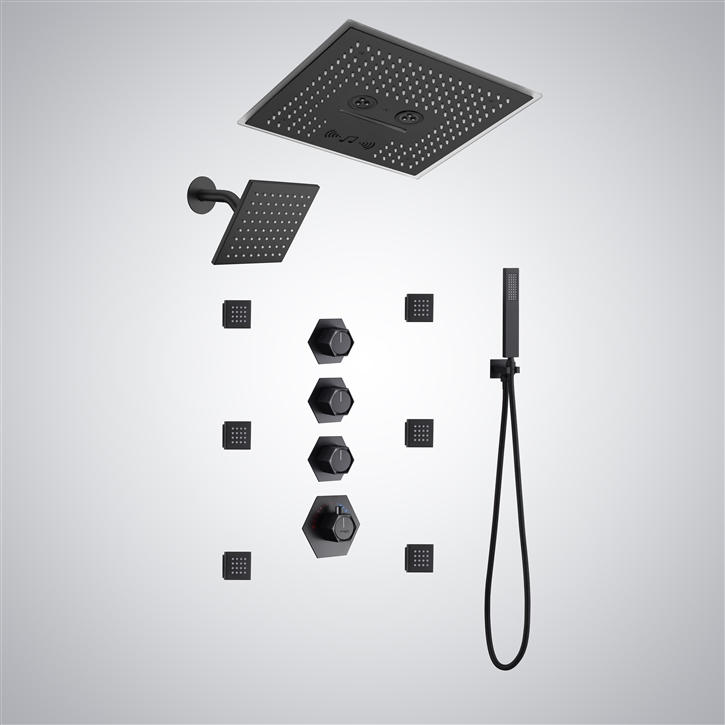 Fontana Pioggia Matte Black Thermostatic Body Jet Shower Set